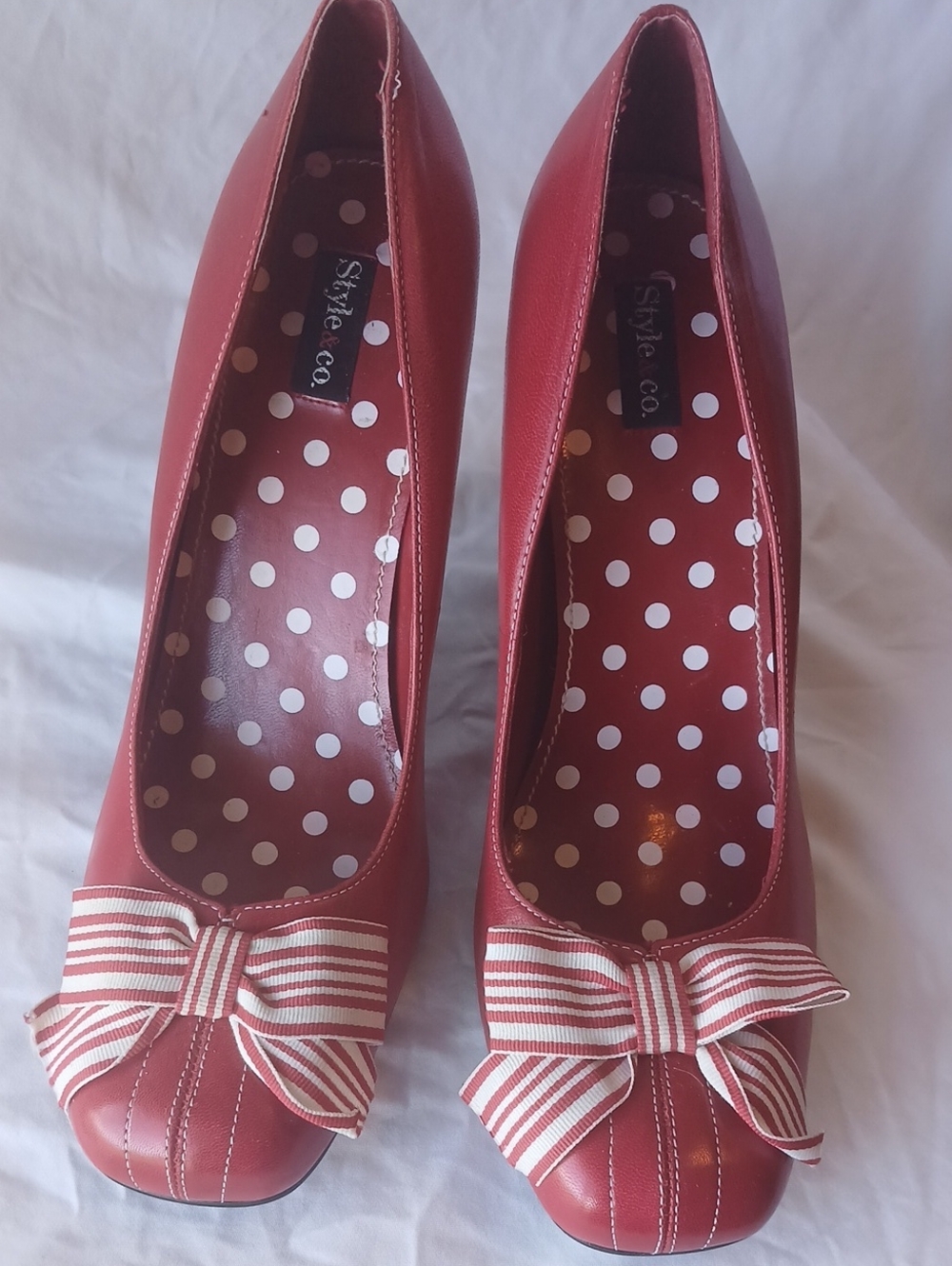 Style & Co. Red Striped Bow Pointed Pumps